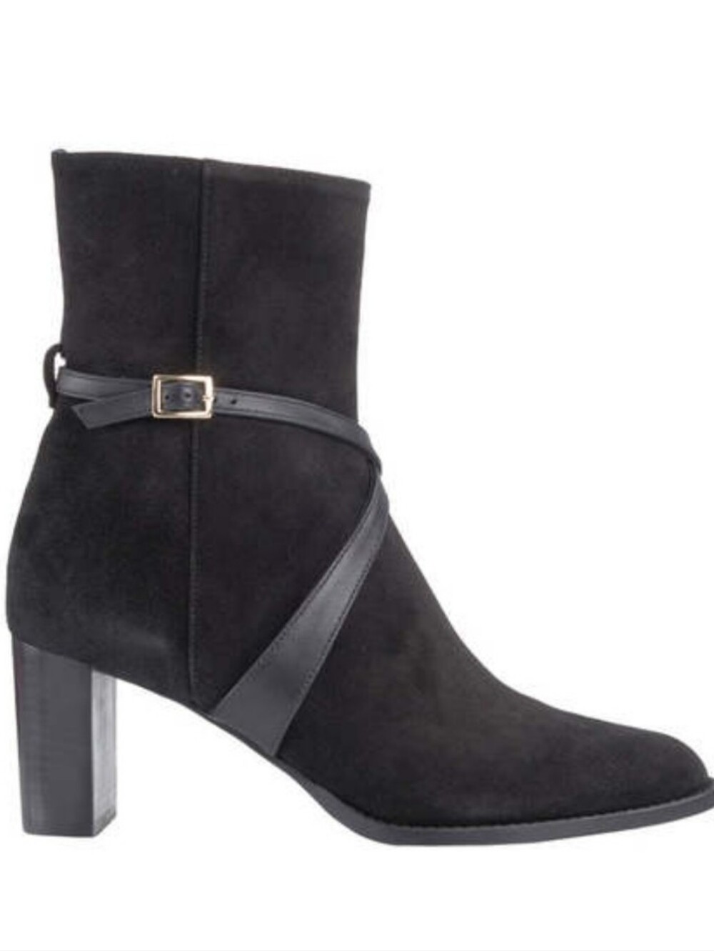 Marion Parke Selena 70 Booties in black suede featuring a slim wraparound strap